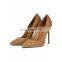 Brown color high heel shinning upper women sandal ankle strap new design of sandals ladies pump shoes