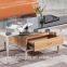 RB-1503 black stoving varnish rectangular wooden drawer tempered glass coffee table with stainless steel chinese tea table