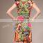 V Neck Flower Printed Fabric Patterns Lady Dress