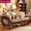 European-style luxury genuine leather and fabric wood sofa with pure handmade caving pattern N-244