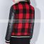 Latest winter cheap fashion England classic lady red plaid jacket with PU leather sleeves