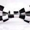 Black / White Checkerboard Print Leather Bowtie Bow Tie
