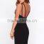 2016 new design plus size bodycon dress low cut deep V front black bodycon dress
