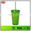 12 oz , 16 oz , 20 oz , 22 oz , 24 oz plastic double layer juice mug with straw