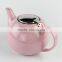 with S/S lid and fliter pink color Ceramic teapot