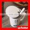 UCHOME Black And White Ceramic Couple Milk Mug Cups With Lid And Spoon