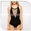 Sexy Lady Viscose Fabric See-through Mesh Deep V Slim bodysuit women sexy