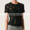 Ladies formal/office wear elegant transparent short sleeve sexy black lace blouse