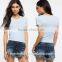 OEM service women cheap ribbed knit plain slim fit t shirt