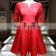 1A947 Red Satin Dress Lace Sleeve Knee Length Evening Dress Prom Dress