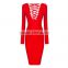 wholesale 2015 new sey luury sey bodycon black khaki hollow out winter long sleeve women evening party prom bandage Dress