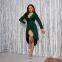 Deep V Neck Dress Long Sleeve Christmas Tuxedo Dress