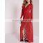 High quality plunge lace maxi evening dress red