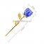 Home Decoration Crystal Blue Rose With Gold Leaves