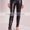 new design black faux leather biker pants cheap price