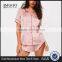 Custom Logo Pink Satin Short Pajama Set With Back Embroideried Button Top With Drawstrings Shorts