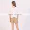 Women's loose fit V neck press studs on short slited sleeves tank blouse