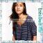 Hot Styles High Quality Ladies Blue White Stripe Knit Open O Neck T-Shirts Adult's Tops