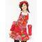 Vintage Red Floral Cotton Kitchen Apron Hat And Oversleeve Sets