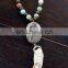 Long, boho style leather tassel necklace with chunky natural stone genuine stone beaded Necklace