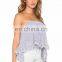 Latest Ladies Lace Hem Strapless Blue Cotton Tops Designs