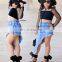 2021 Fashion Toddler Baby Kids Girl Clothes Set Black Polka Dot Lace Sleeve Crop Top+Irregular Long Denim Skirt Outfits Set