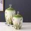 Modern Simple Style Zerba Flower Grass Painting Lidded Ceramic Vases For Home Table Decoration