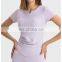 Hot Sale Custom Logo Ribbed Built In Bra Slim Fit Short Sleeve Breathable Quick Dry Gym Yoga Sports Wear T-Shirt For Women