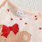 2pcs Newborn Baby's Bowknot Bear Print Long Sleeve Footie, Toddler & Infant Girl's Comfy Footed Romper Set For Spring Fall