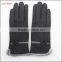 ladies wholesale fashion black micro velvet hand gloves with fur ending