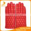 2016 China red Ladies leather gloves Circular embroidery patterns lining two tone gloves