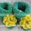 Green multi-color knit slippers,crochet beaded yellow flower,Alaskan lilies,gift for mom and baby,customized size knitted shoes
