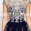 Chinese Clothing Manufacturers Metallic Lace Midi Prom Dress with Bardot Neck