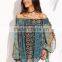 Blouses latest fashion design women clothing Multicolor Print Off The Shoulder Split Sleeve Blouse