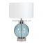 Best selling decorativebourgie table lamp clear blue glass high end table lamp for office with linen lamp shade