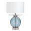 Best selling decorativebourgie table lamp clear blue glass high end table lamp for office with linen lamp shade