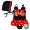 Adorable Black Red Cartoon Kids Girls Swimwear Bikini
