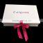 custom white box hot stamping logo with purple ribbon closure folding gift box for dress packaging