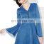 Fashion Jean Dress Long Sleeve Denim Dress with Flared Cuffs Rayed Edging