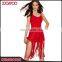 2016 V-neckline Adjustable Shoulder Straps Red Fringes Romper Sleeveless Bodycon Ladies Jumpsuit