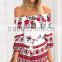 2016 walson new designer fanshion dress women summer boho beach wear 2 pcs set crop top & pants