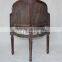 Vintage French Wooden Camelback Cane Back Upholstered Side Chair