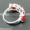 Elegant Red Garnet White CZ Silver Three Stone Ring For Women