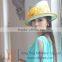Summer Ladies Green Straw Hats With Sinamay Yellow Flowers