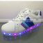 Fashionable white PU led light sneakers light and soft for men and women kids runners