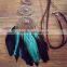 Retro Style Flock Necklaces Jewelry Coffee Flocking Chain Three Round Engraved Metal Black Blue Feather Pendant Long Body Chain