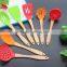 CK-3123 High Quality FDA & LFGB 7pcs Gadget Silicone Kitchen Cooking Tools Set Eco Silicone Kitchen Utensil Set With Wood Handle