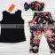 2016 new girl summer boutique outfits baby girls vest + Floral trousers + headband 3 pieces set