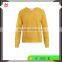 Mustard-yellow V neck pullover winter thick sweater 12 GG knitted