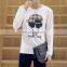 Peijiaxin Fashion Design Cartoon Song Joong-ki Print Plain Long Sleeves Cotton T-shirt